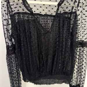 Elegant Black Sheer Polka Dot Top